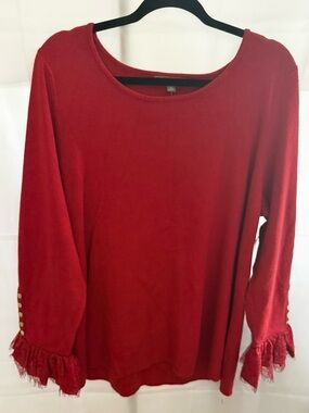 Jessica London Red Long Sleeve Ruffle Cuff Top with Button - Size 18-20